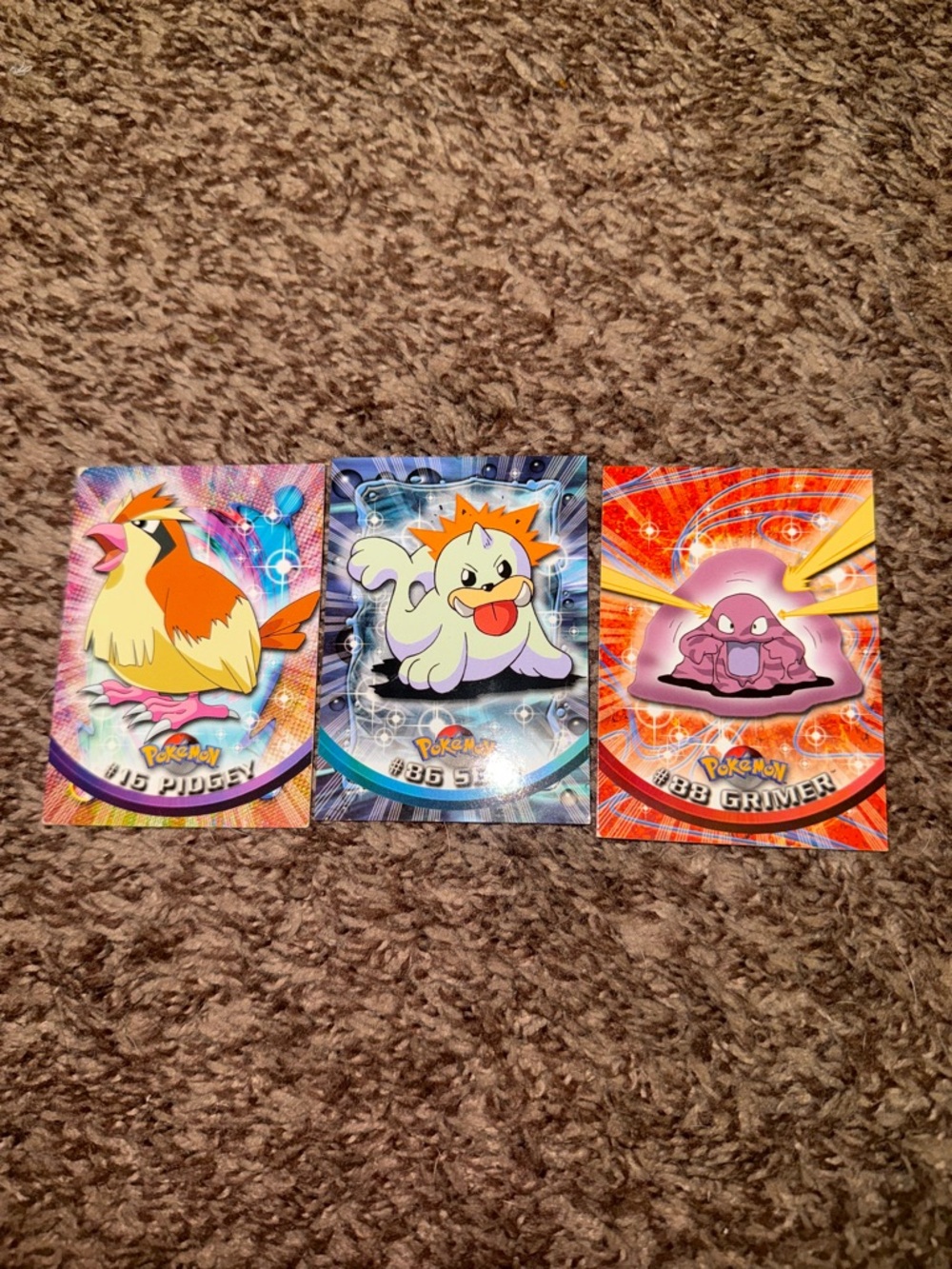 Vintage 1999 Topps Whos That Pokemon Cards Pidgey, Seel, and Grimer